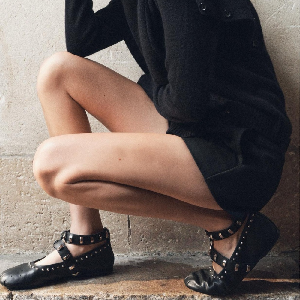 NWT Zara Studded Leather Ballet Flats